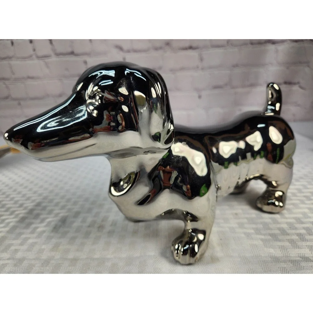 Lg Silver Dachshund Glass Statue 10.5